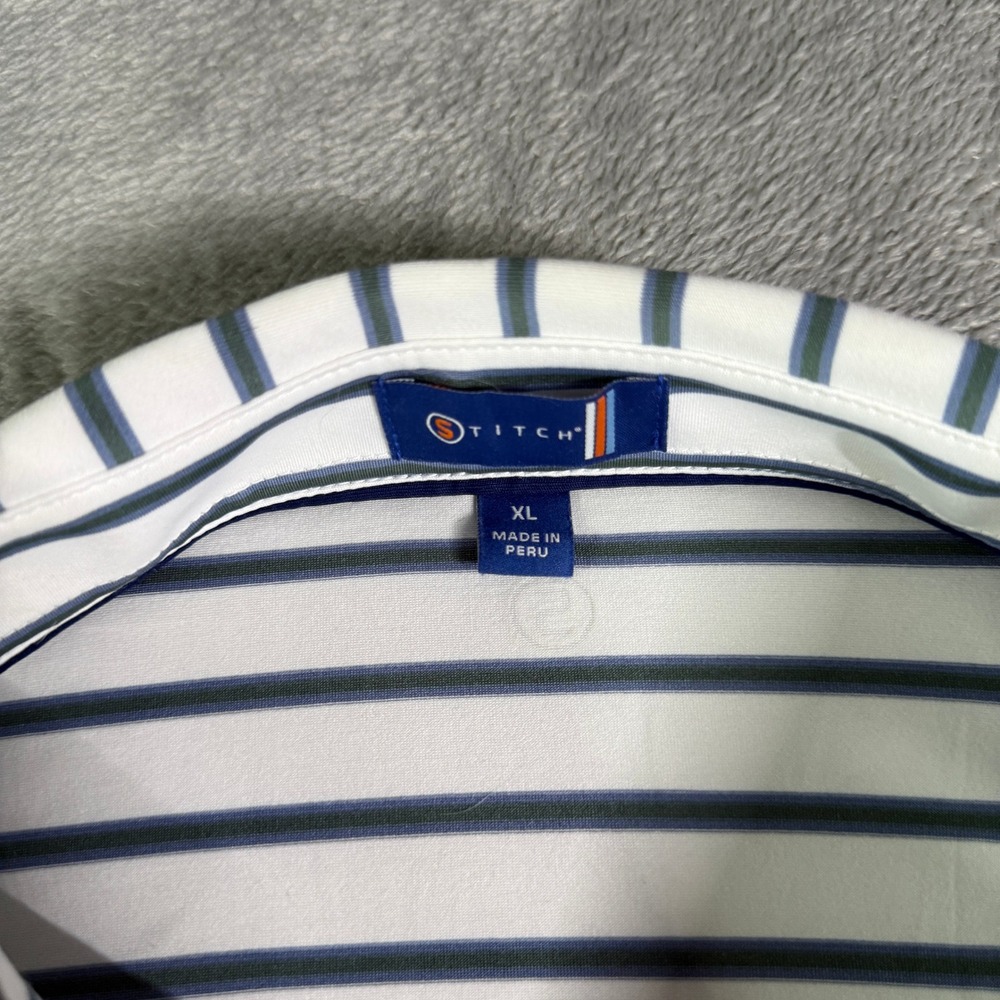 Stitch Golf Logo Polo Shirt White Blue Stripe Performance XL - Picture 4 of 11